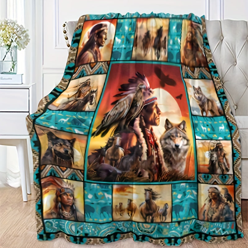 Indian Themed Flannel Digital Print Blanket for Casual Use Small Coverlet