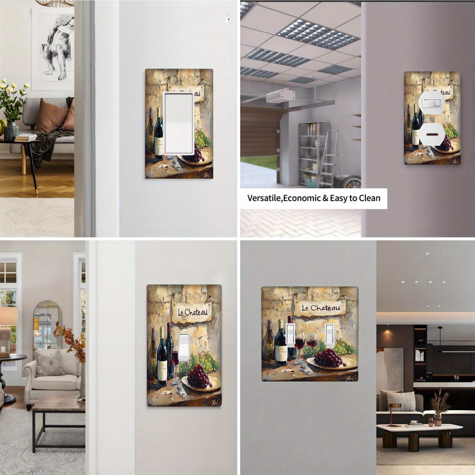 Placa decorativa de pared con diseño de vino y uvas para cocina, baño, dormitorio, sala de estar