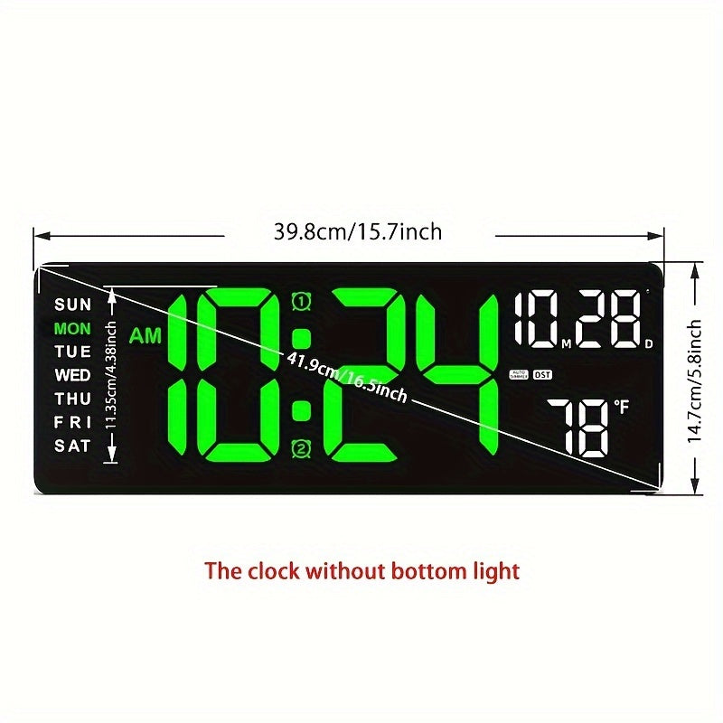 Large screen digital wall clock with indoor temperature date week display desk countdown timer 10-level brightness auto light LED dual alarm remote