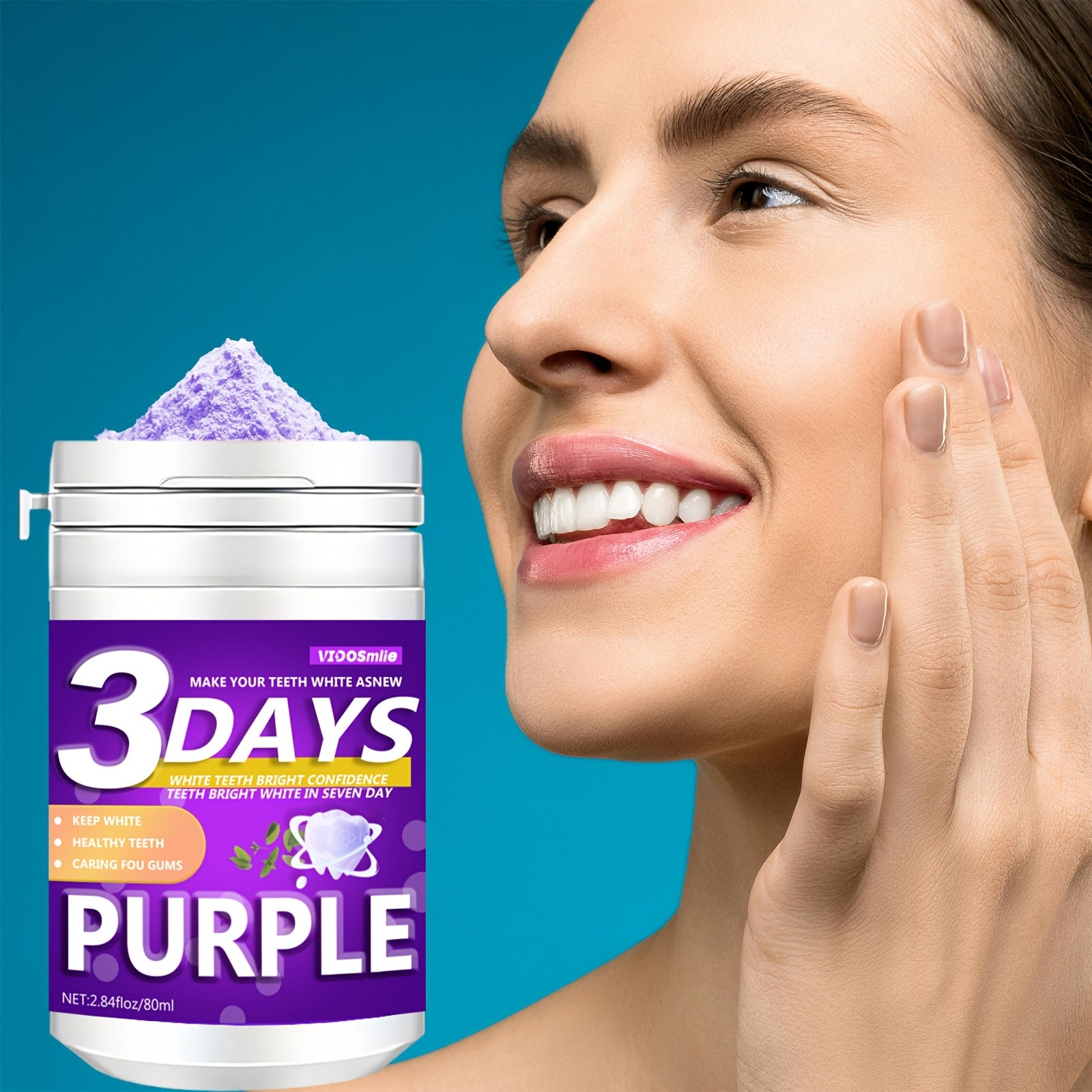 Purple Tooth Powder 80ml Natural Teeth Whitening with Honeysuckle and Mint