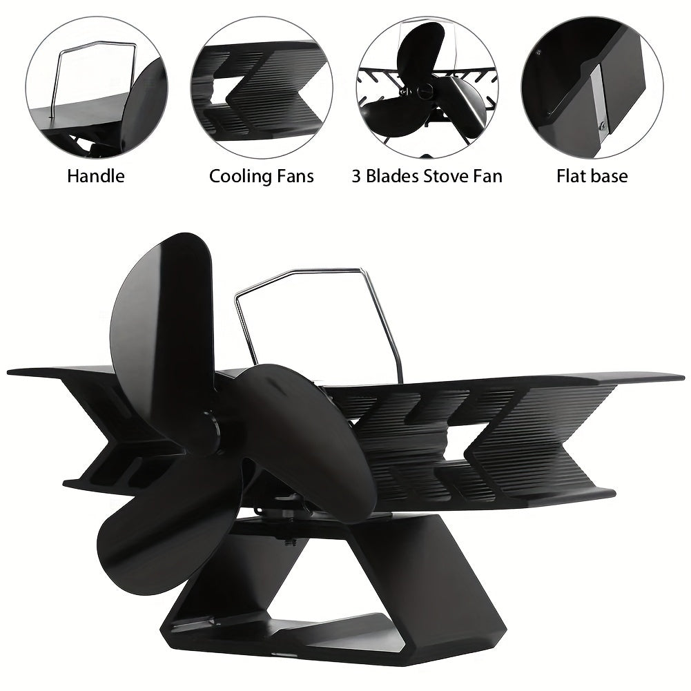 Fireplace Fan 3 Blades High-Speed Thermal Powered No Electricity Heating Cooling