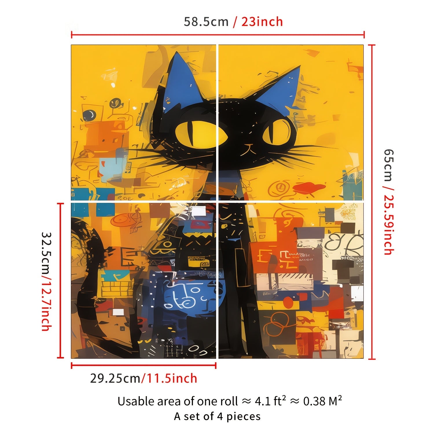 Set of 4 Black Cartoon Cat Magnetic Dishwasher Door Stickers for Easy Cleaning