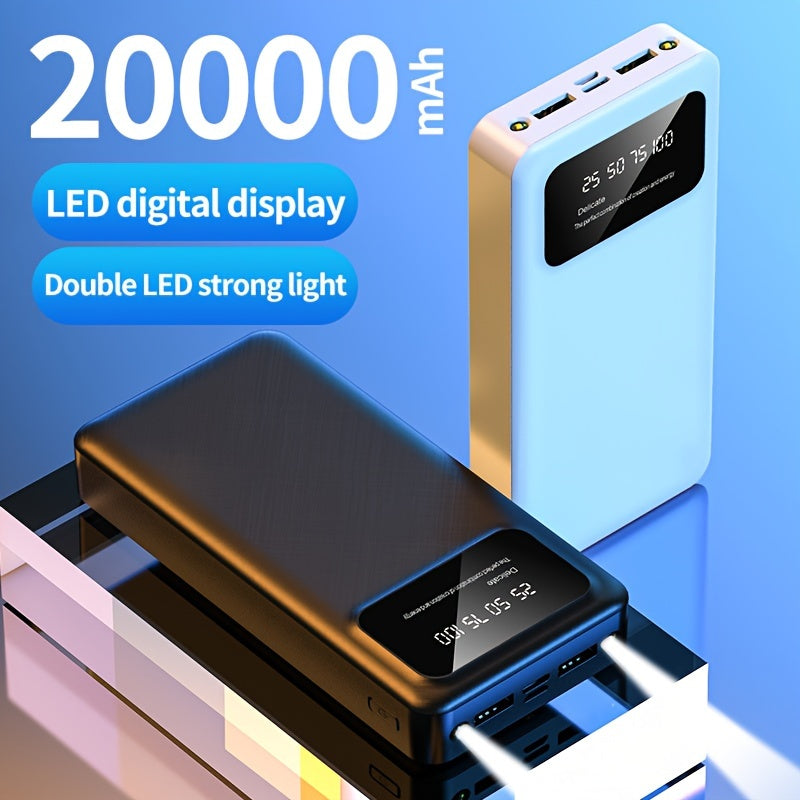 20000mAh portativ quvvat banki, ikki LED chiroq va katta ekran bilan