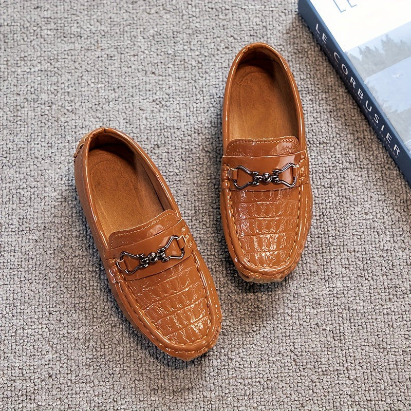 Kids' Boys Loafers Slip-On Shoes All-Season Lightweight PU TPR Plaid Embroidered British Style