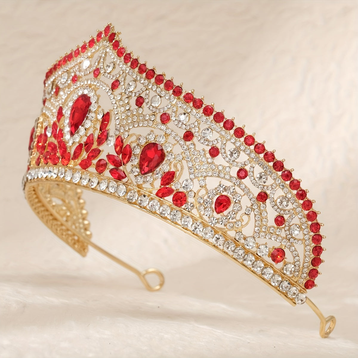 Bridal Water Drop Crown Hair Accessory with Diamonds and Gold Embellishments