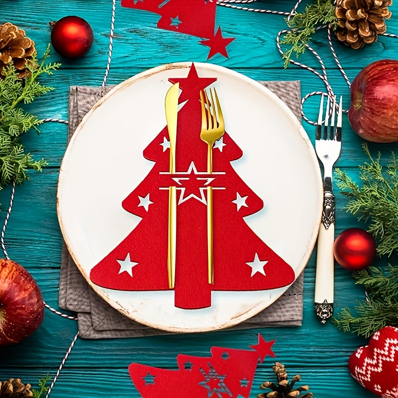 Christmas Red Star-Decorated Cutlery Holder for Holiday Dining
