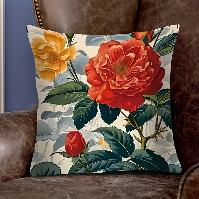 Zippered Polyester Cushion Cover with French Floral Design for Home Decor