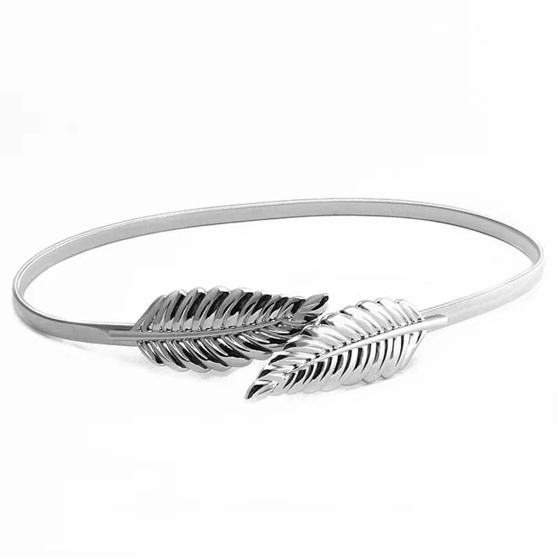 Женский пояс-цепочка для юбки с золотой пружинной застежкой в виде листа — модный аксессуар