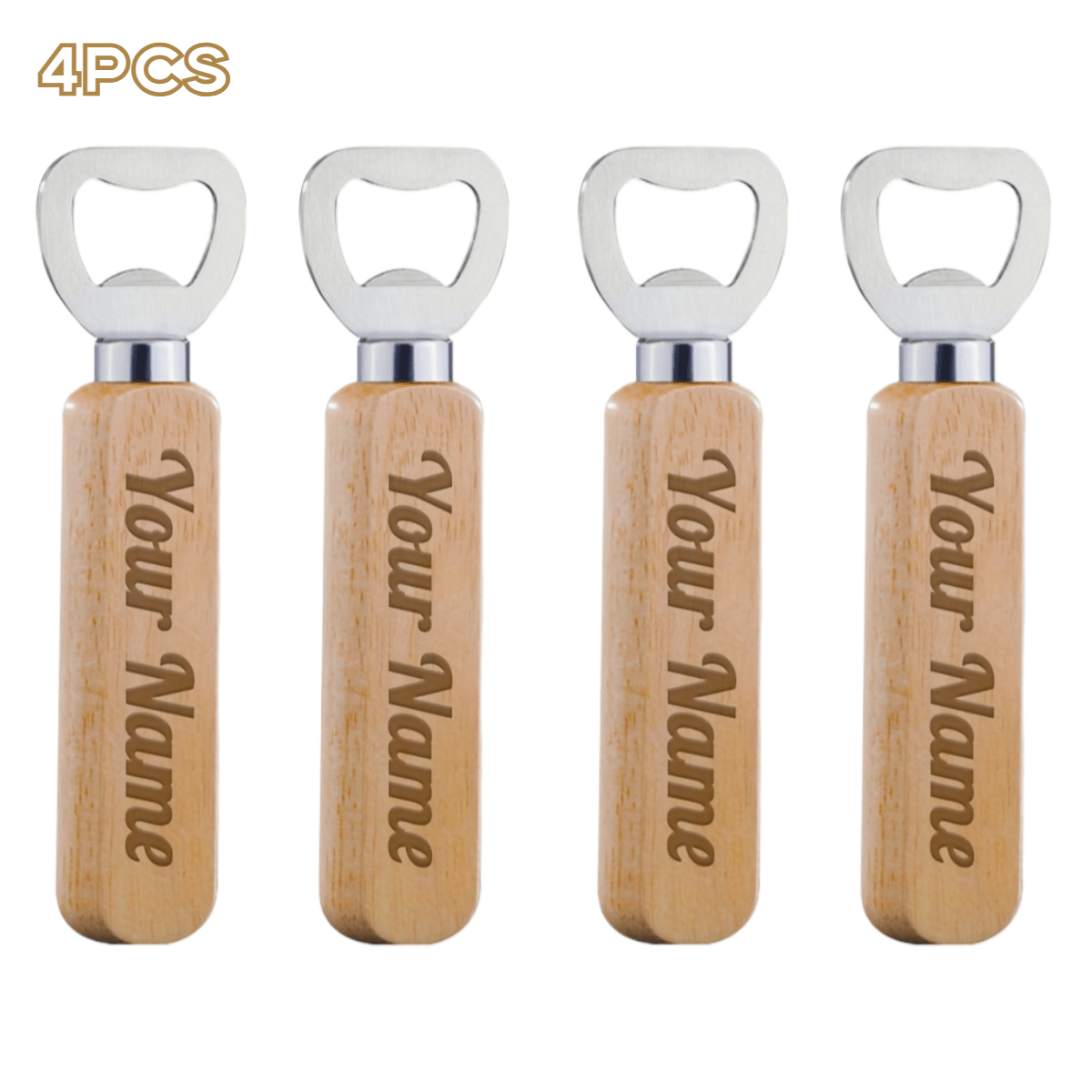 Personalized Wooden Handle Stainless Steel Bottle Opener for Gifts and Parties