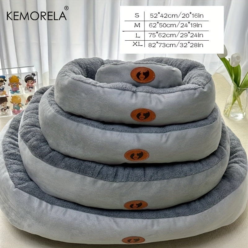Classic Plush Pet Bed for Small to Large Pets, Thick Round Nest with Warm Deep Sleep Mat