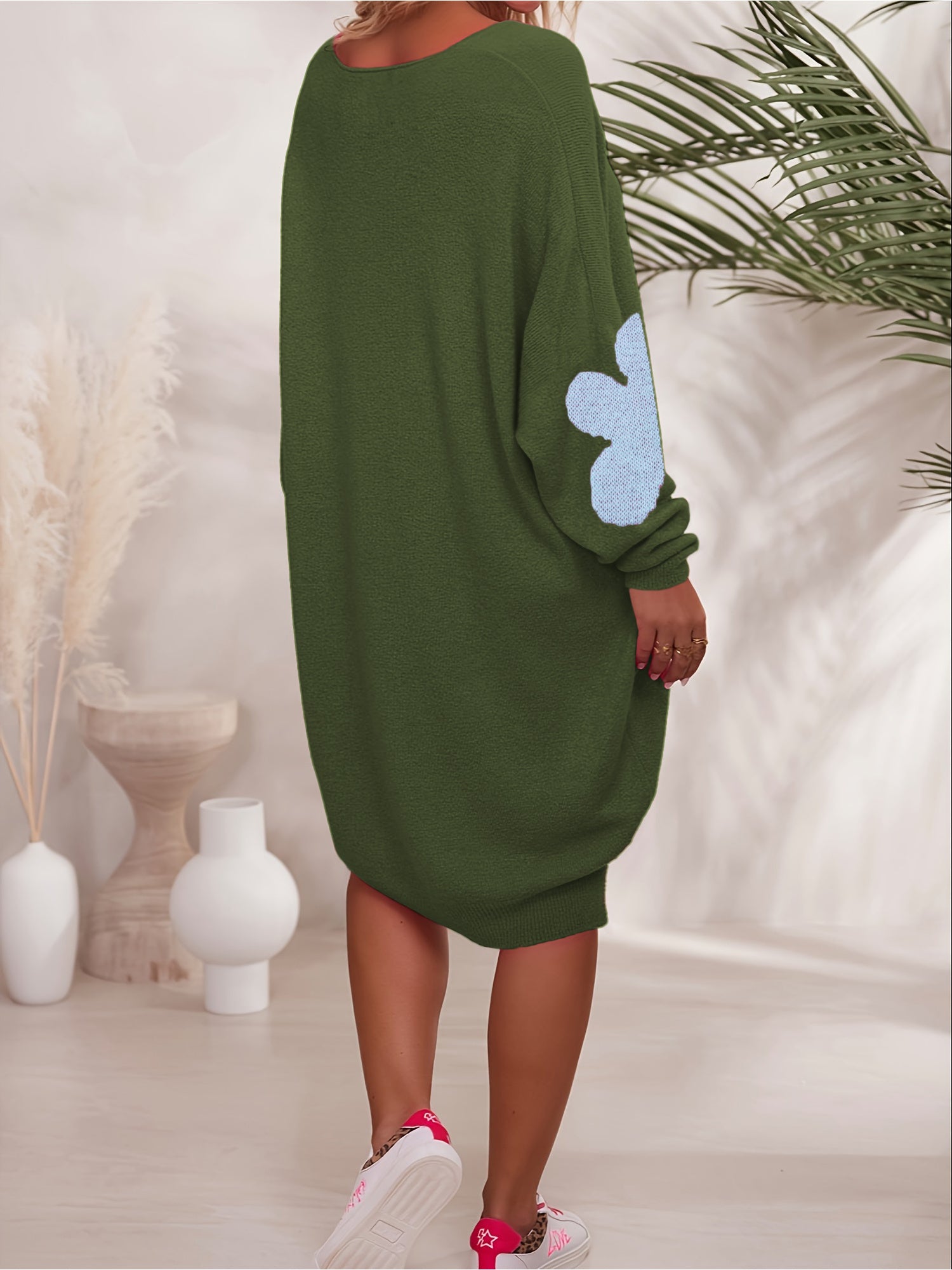 Plus Size Women's Floral Print V-Neck Sweater Knitwear All-Season Comfort