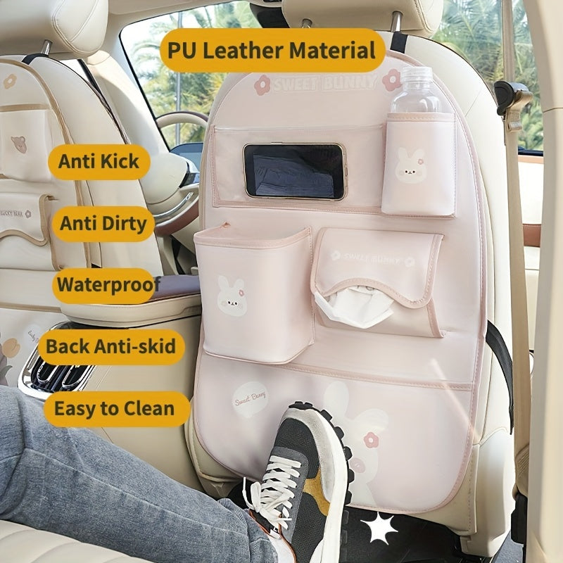 Car Organizer with Trash Bin Tissue Holder Cup and Phone Slots Faux Leather
