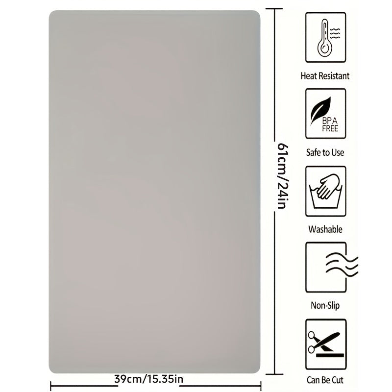 Grey Silicone Countertop Mat for Kitchen Non-Stick Protective Pad for Baking and Crafts