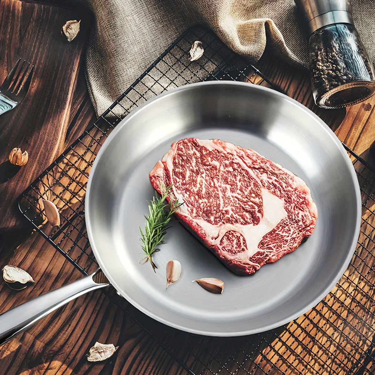 Sartén de acero inoxidable SUS 304 engrosado con acero de tres capas para cocinar filetes