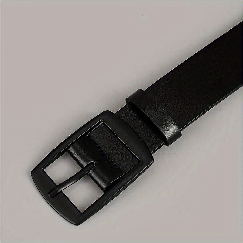 Men's Faux Leather Belt Black Square Buckle Adjustable Durable for Casual and Formal Wear