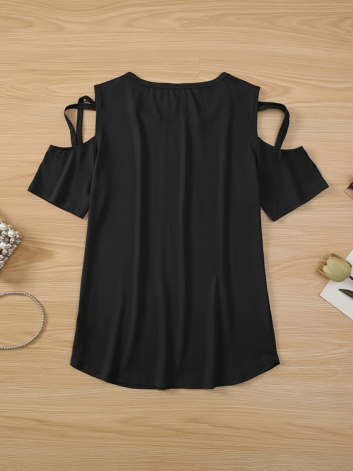 Plus Size Cold Shoulder T-Shirt Casual Crew Neck Short Sleeve Women