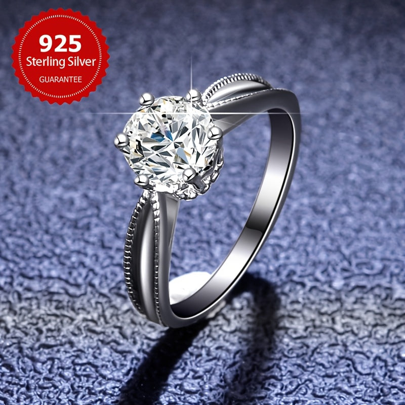 Sterling Silver Moissanite Engagement Ring 6-Prong Single Stone Bridal Jewelry
