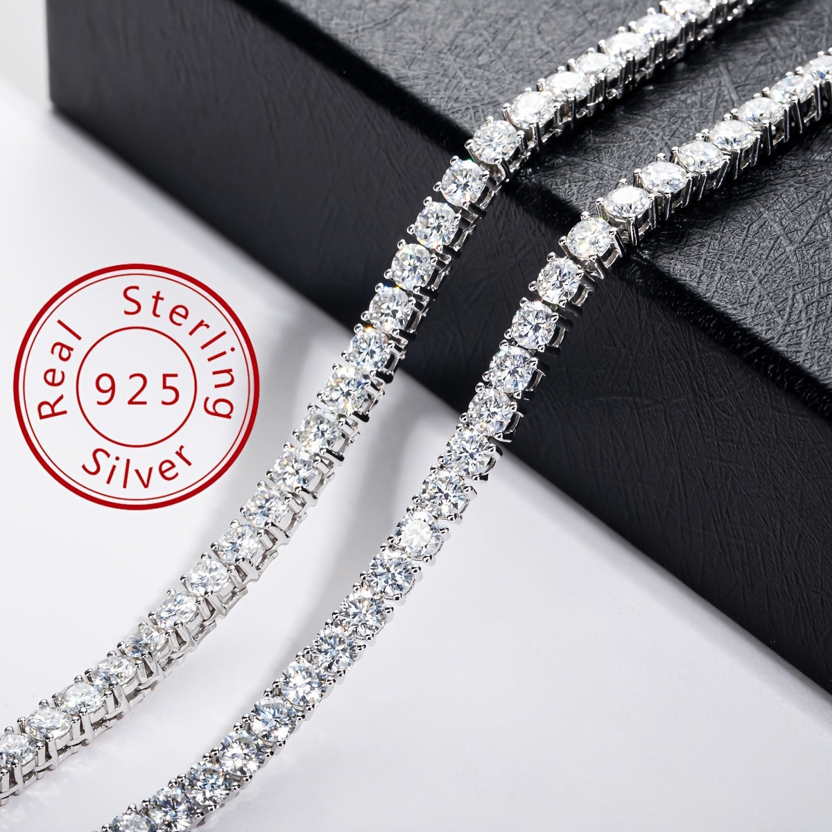 Sterling Silver Cuban Hip Hop Necklace with Moissanite Stones 18-24 Inch