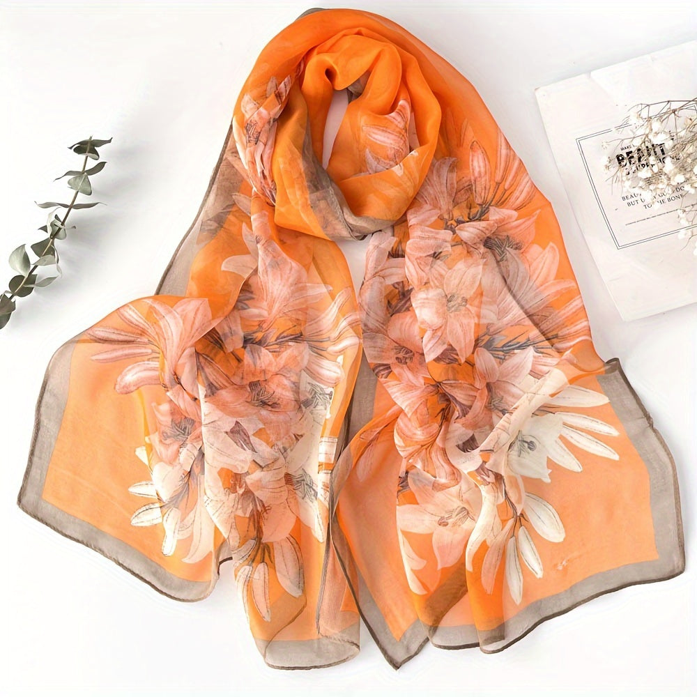 Women's Silk Scarf with Peony Design for Spring and Summer