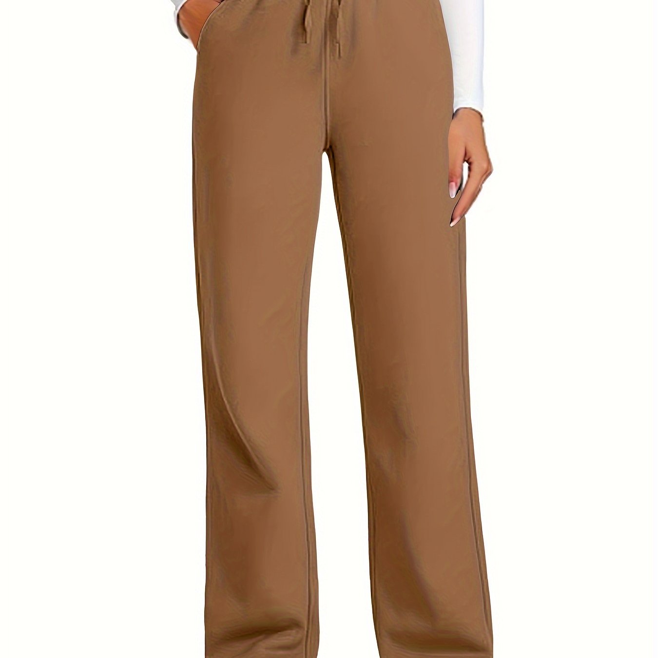 Plus Size High Waist Drawstring Sweatpants Polyester Knit Casual Wide Leg Lounge Pants