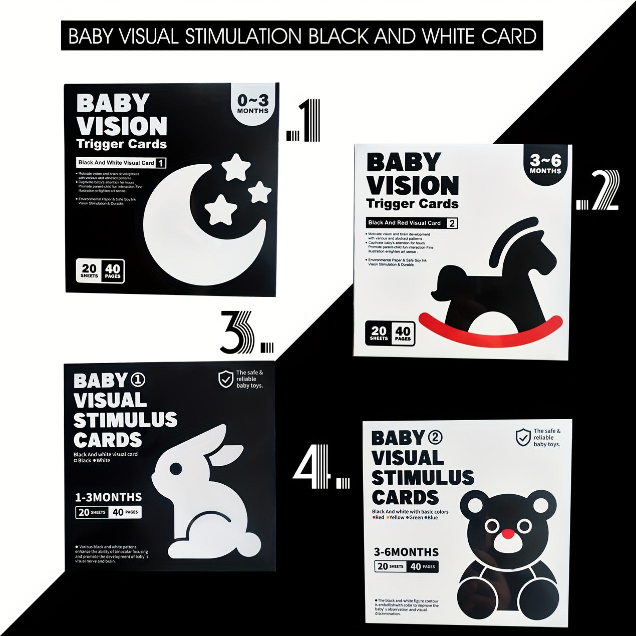 Baby Visual Stimulation Cards for Brain Development Black and White Red 40 Pages