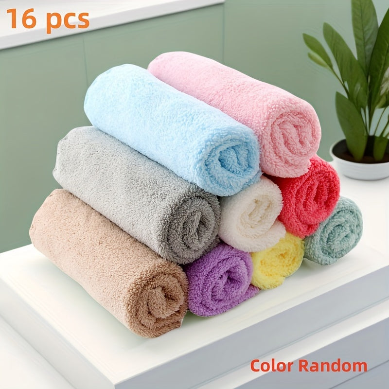 16pcs Coral Fleece Square Towels in 2 Sizes Super Soft Absorbent Bathroom