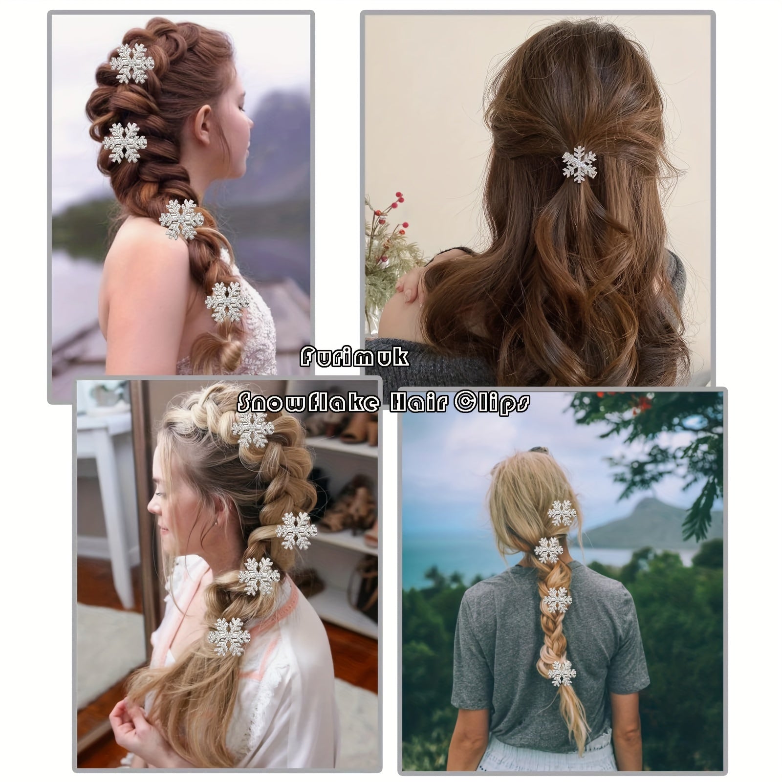 Set of 8 Rhinestone Snowflake Hair Clips for Women Christmas Festive Hair Accessories