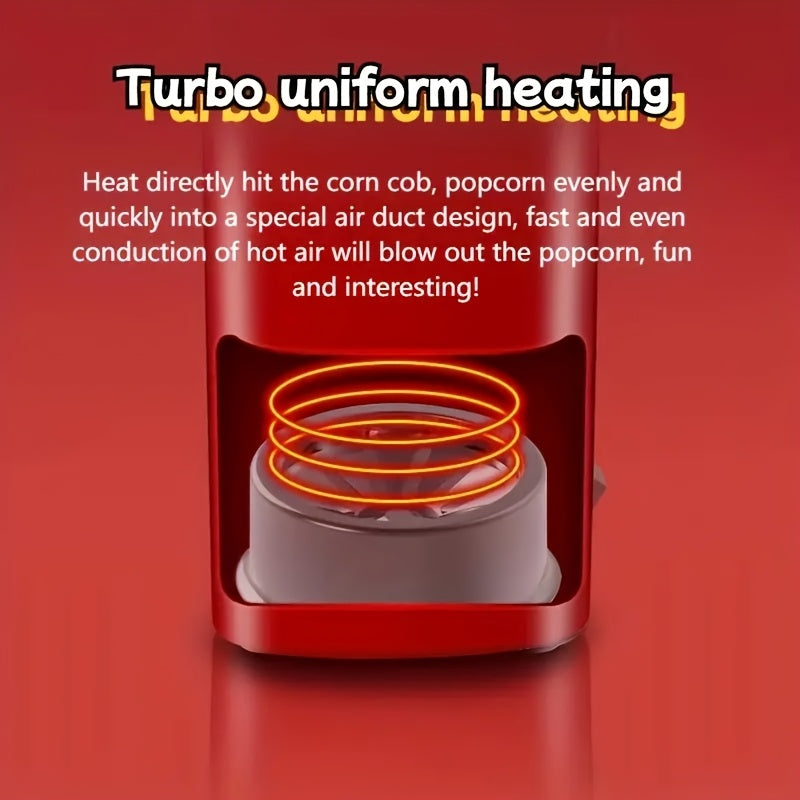 360° Isitgichli Elektr popcorn tayyorlagich, yog‘siz, oson foydalanish, uy sharoitida tayyorlangan makkajo‘xori yong‘oqchalari, qizil, kompakt