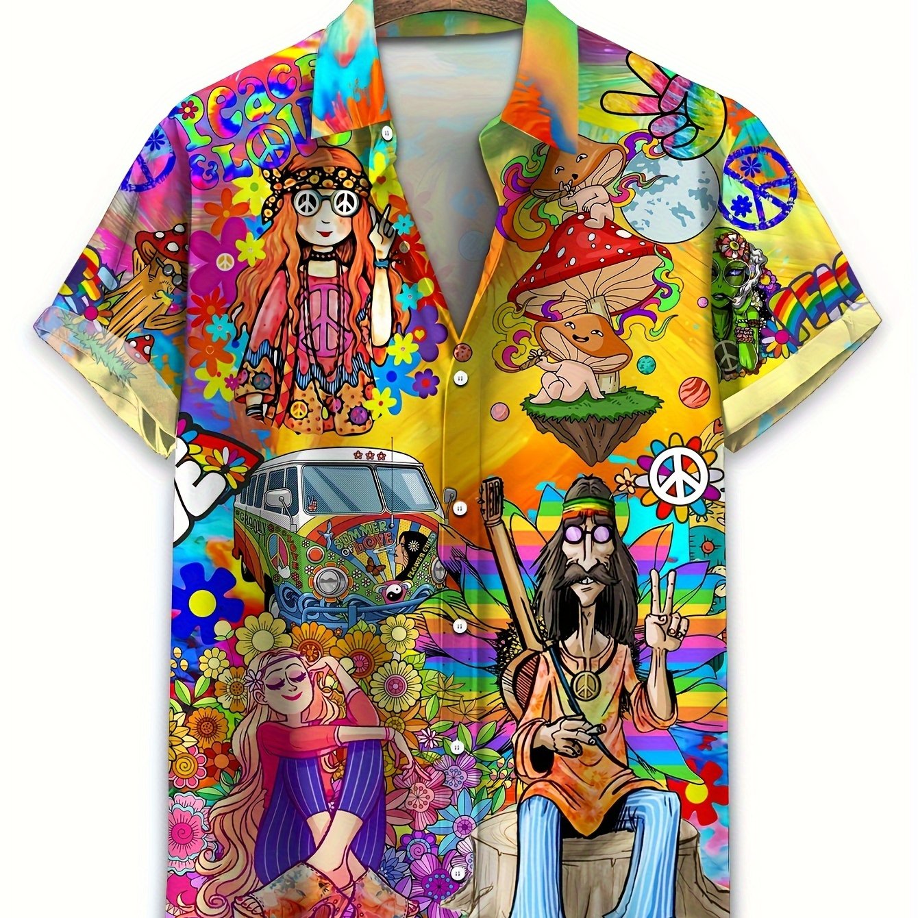Men's Plus Size Hawaiian Shirt Short Sleeve Cartoon Print Breathable Polyester Casual Beach Vacation