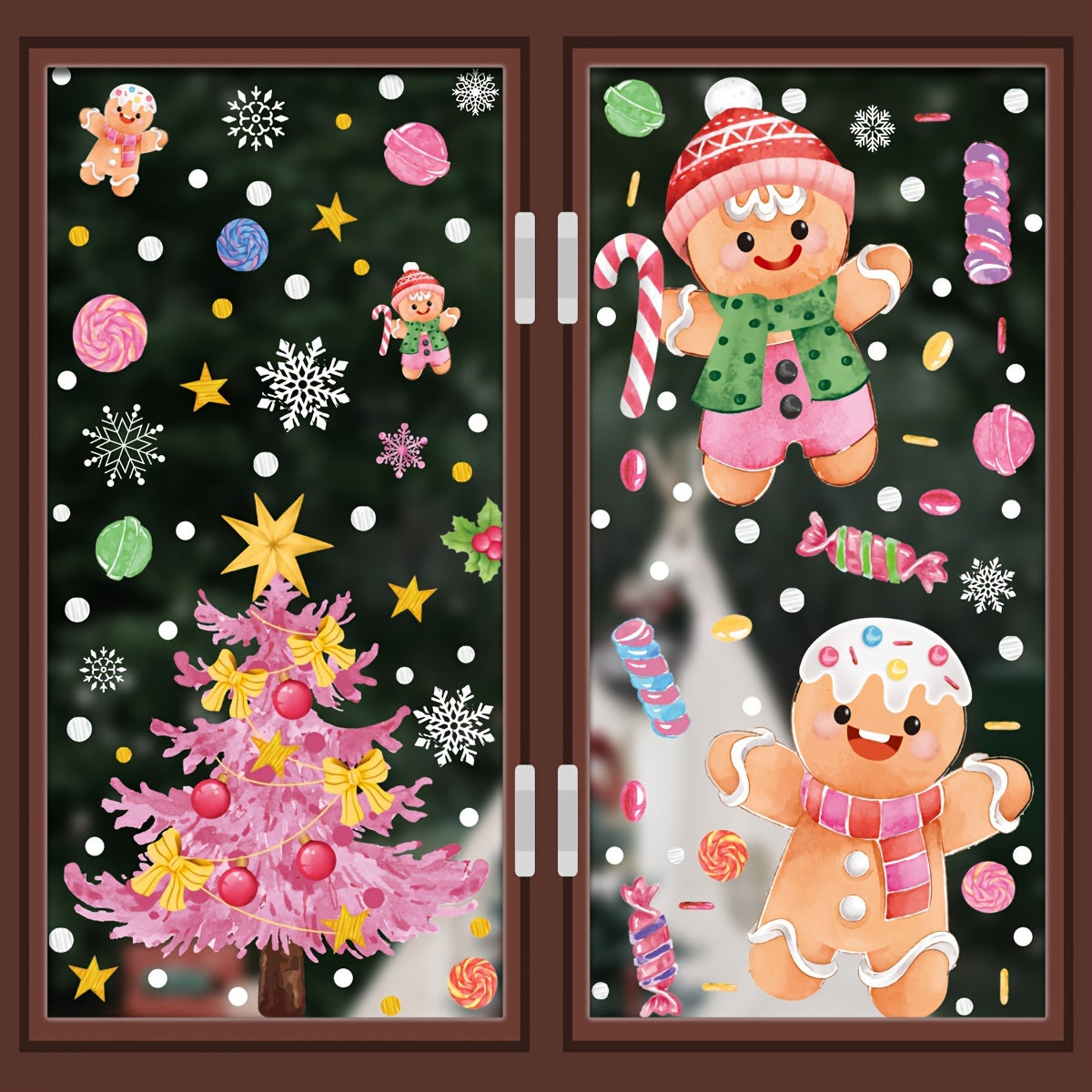 Christmas Decorations Set with Snowmen Snowflakes Garlands and Glass Stickers