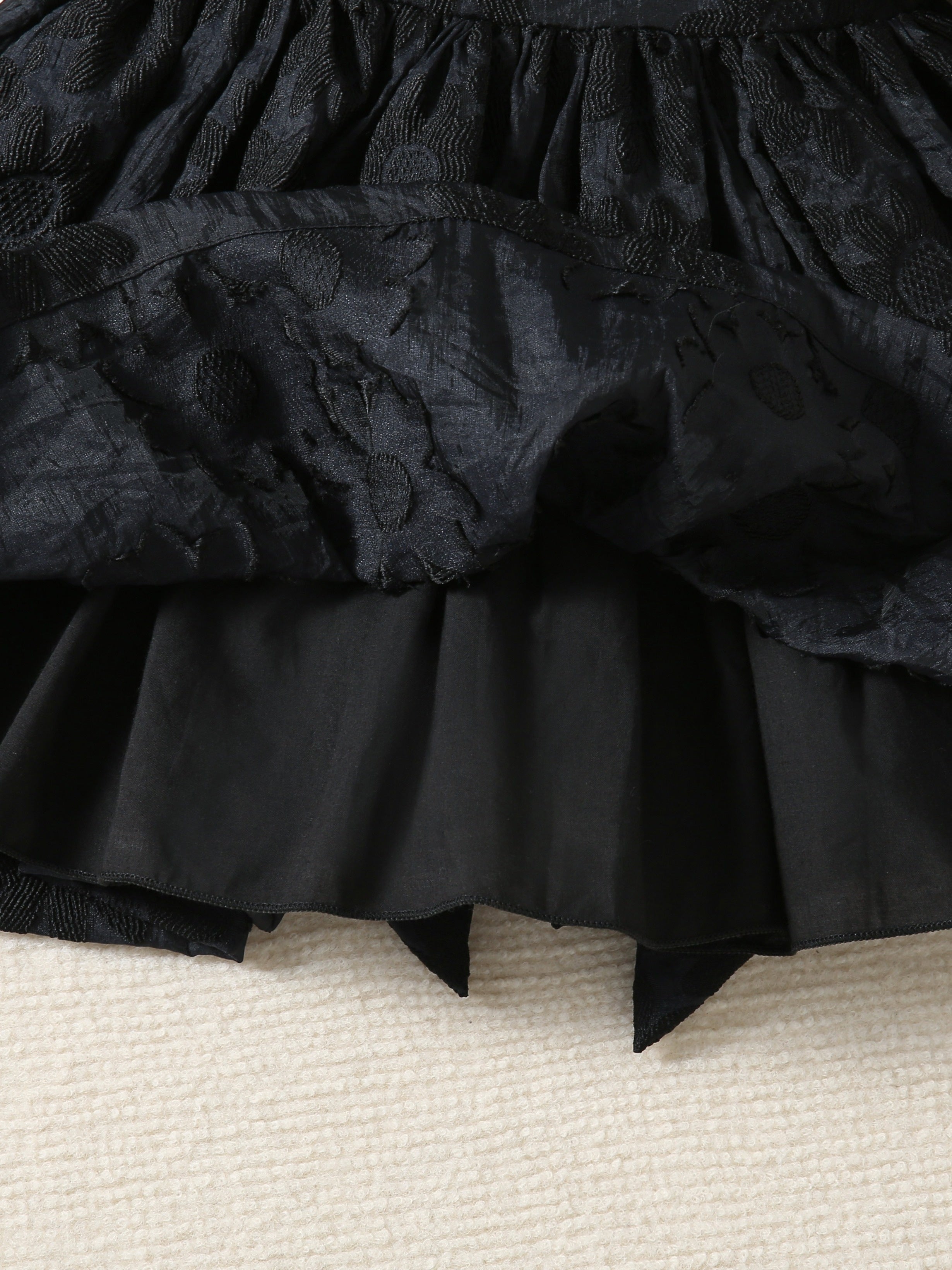 Girls Summer Dress Knee High Puff Sleeve Solid Color Bow Decoration Lightweight Dress