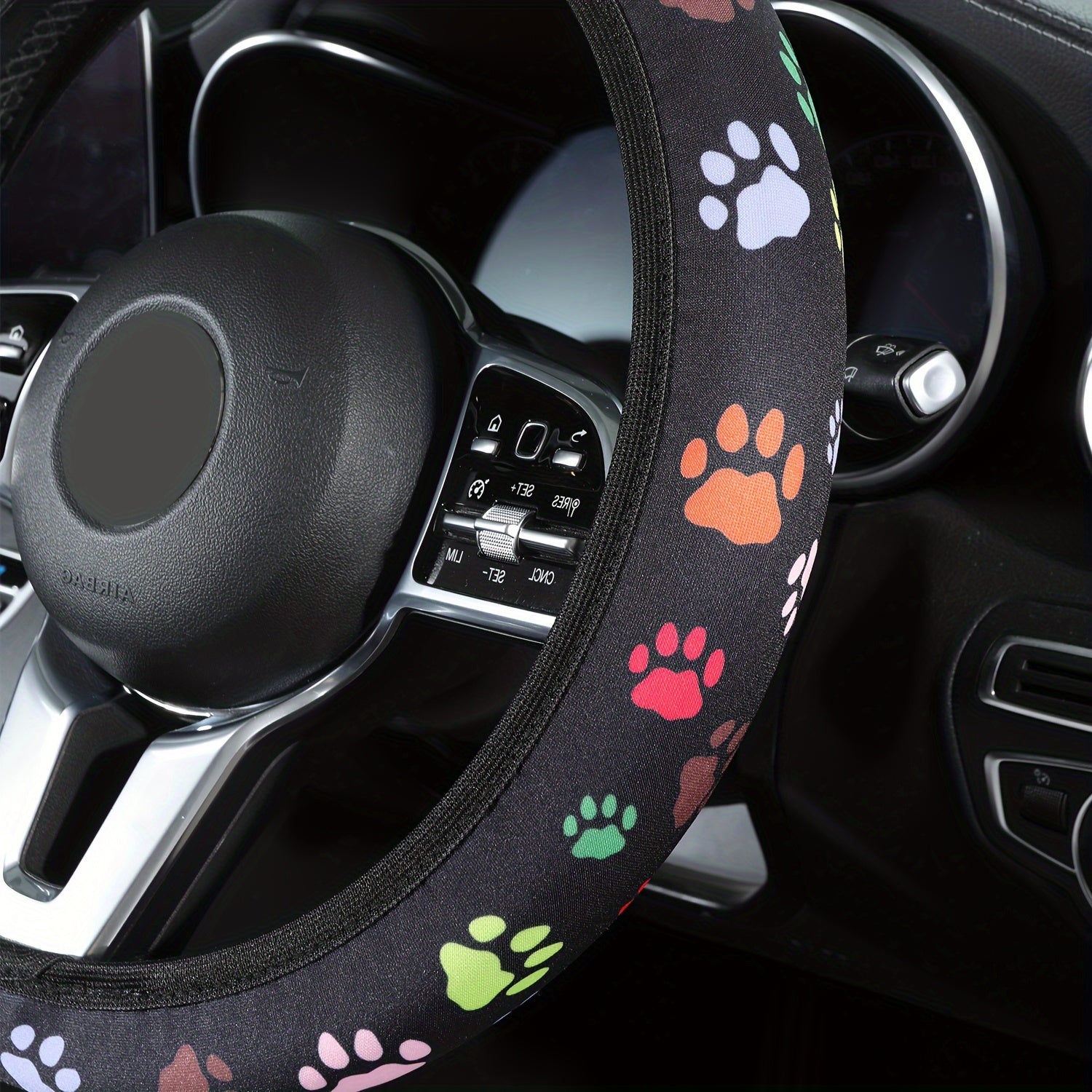 Universal Fit Steering Wheel Cover Synthetic Fiber D-Shaped Floral Pattern