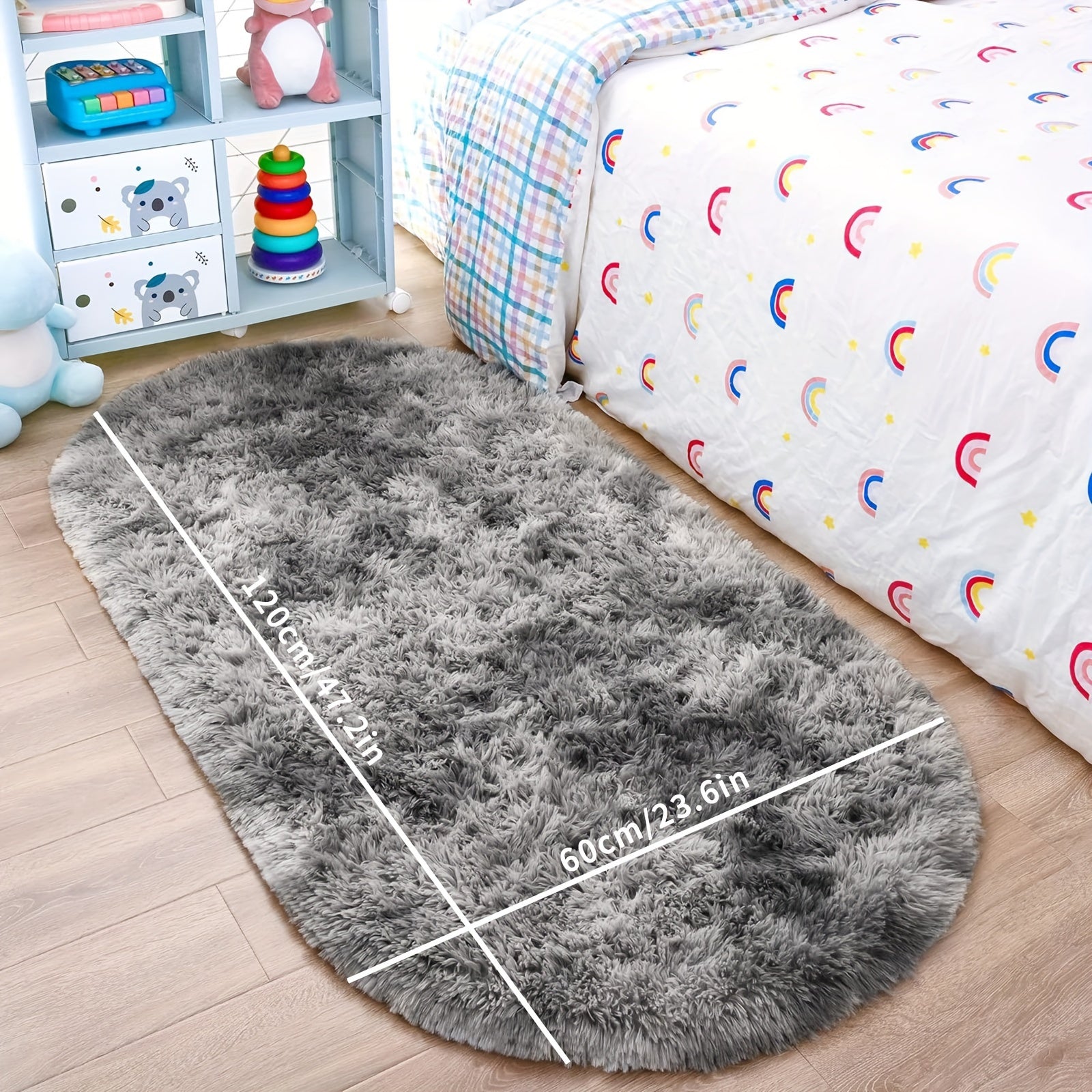 Коврик для спальни светло-серого цвета с плюшем — роскошный, мягкий и простой в уходе, с нескользящей основой, идеально подходит для уютного домашнего декора