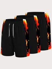 Erkaklar uchun katta o'lchamdagi sport shortlari, sport uslubi, keng kesim, tasodifiy print, tortish ipi, cho'ntaklar, engil 150g/m² poliester to'qima mato bilan.