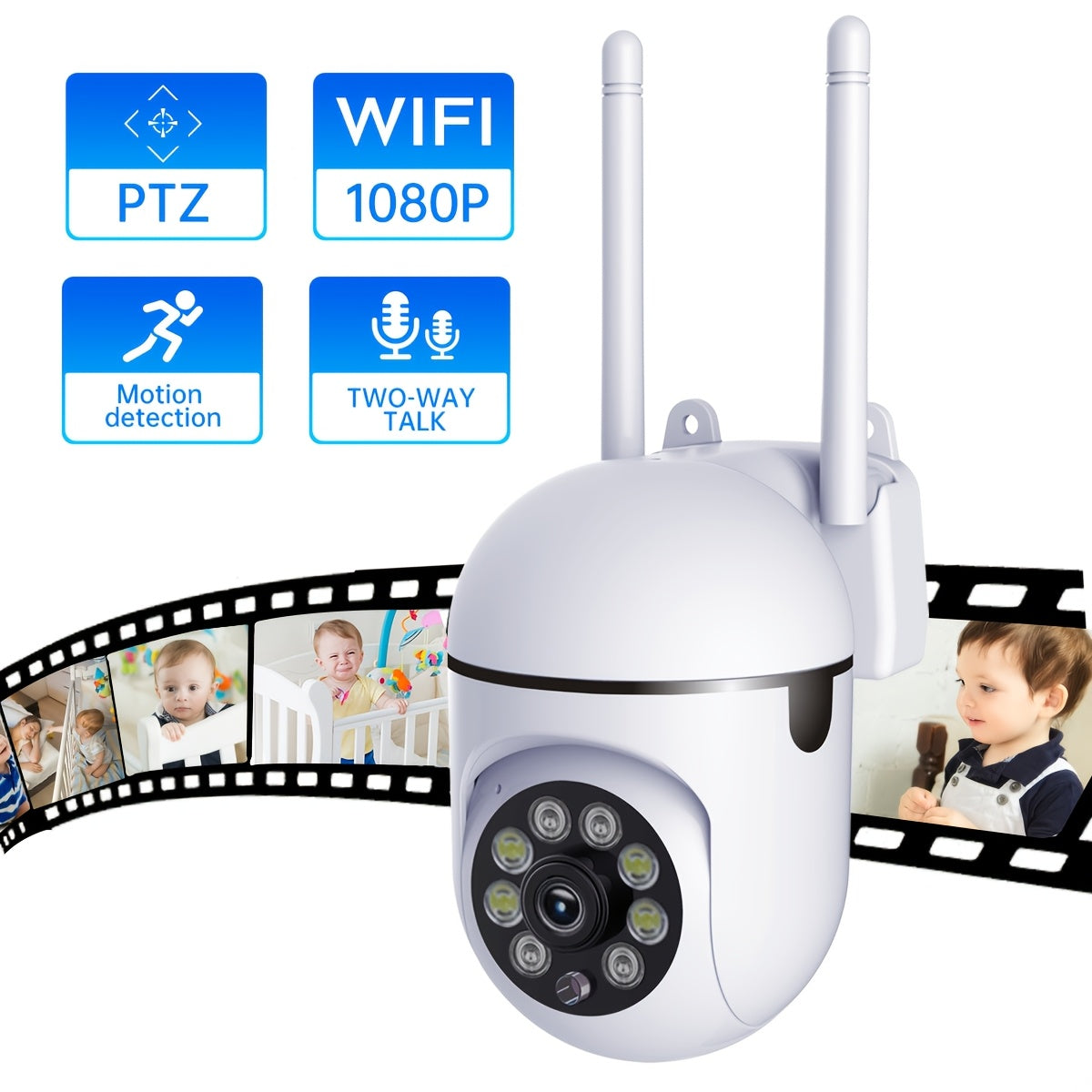 Infraqizil tunelli kechki ko‘rish bilan WiFi xavfsizlik kamerası, ikki tomonlama audio, masofadan ko‘rish