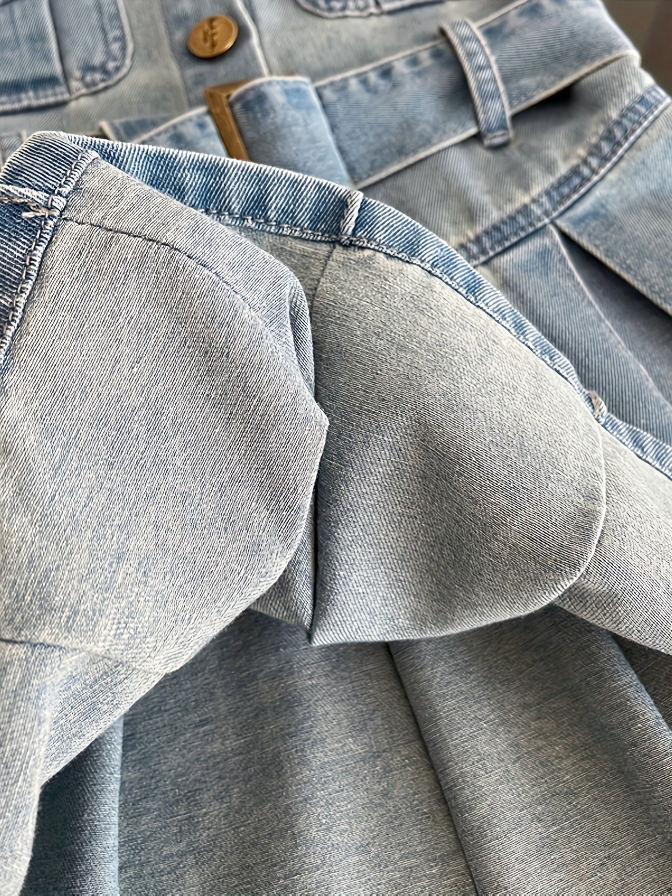 Girls Sleeveless Denim Dress with Waist Belt for Summer Casual Style