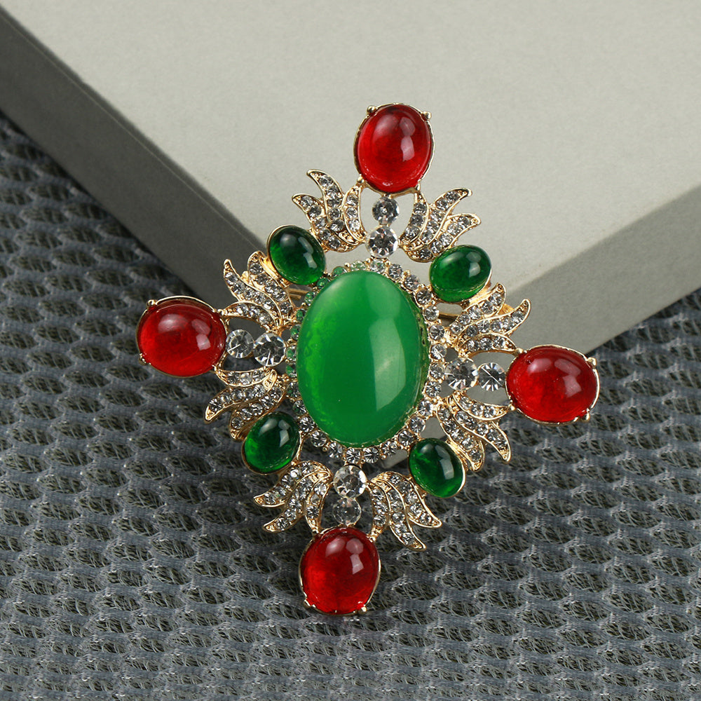 Vintage Enamel Brooch with Rhinestones Irregular Shape Elegant Jewelry Accessory