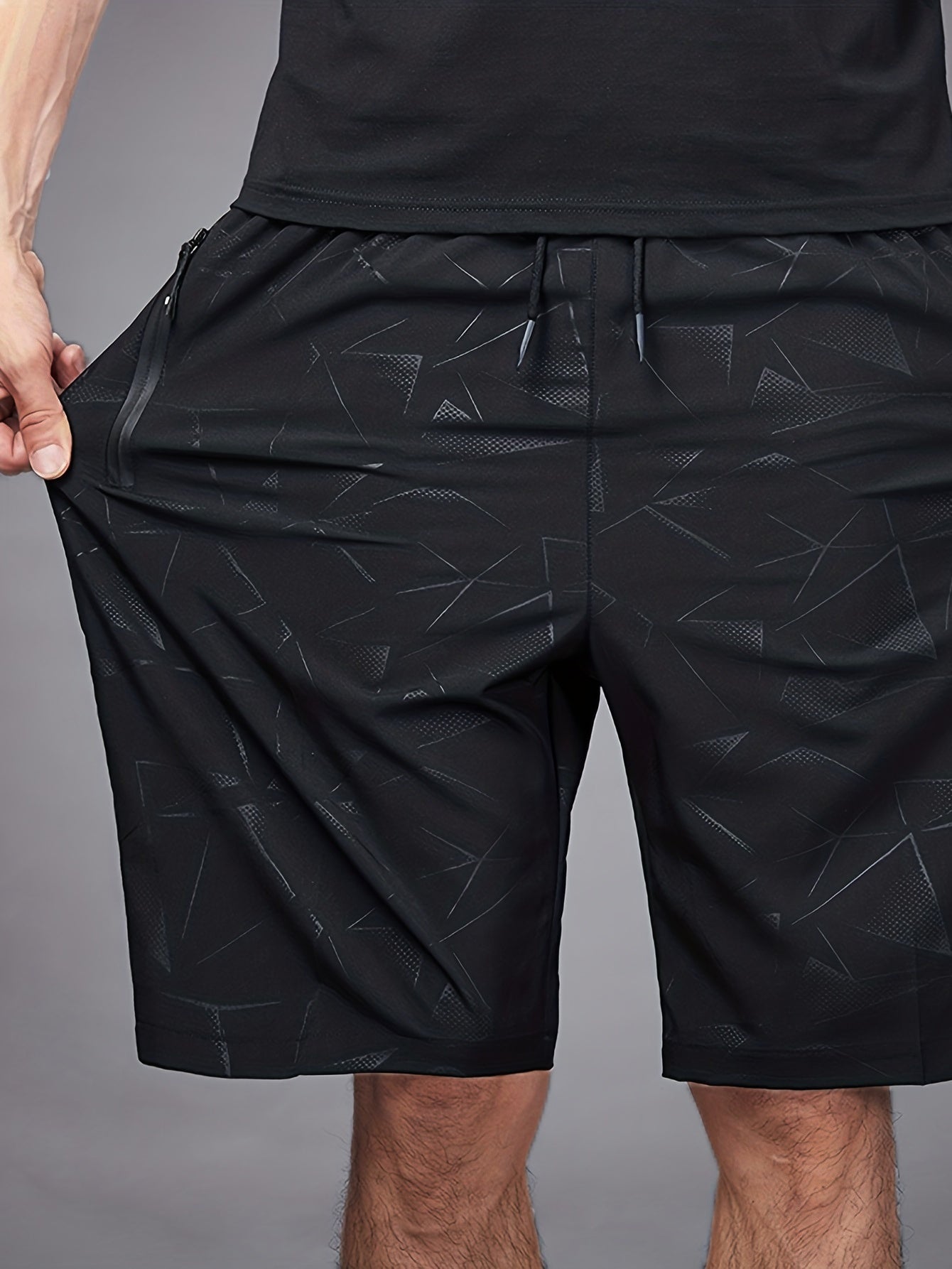 Plus Size Men's Athletic Shorts Quick-Dry Breathable Polyester Geometric Print Elastic Waistband
