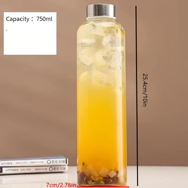 Botella de vidrio de borosilicato con tapas de acero inoxidable y bambú, recipiente de viaje a prueba de fugas