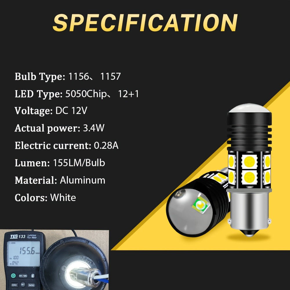 2 Pack White LED Brake Light Bulbs 1156 P21/5W Turn Signal Reverse