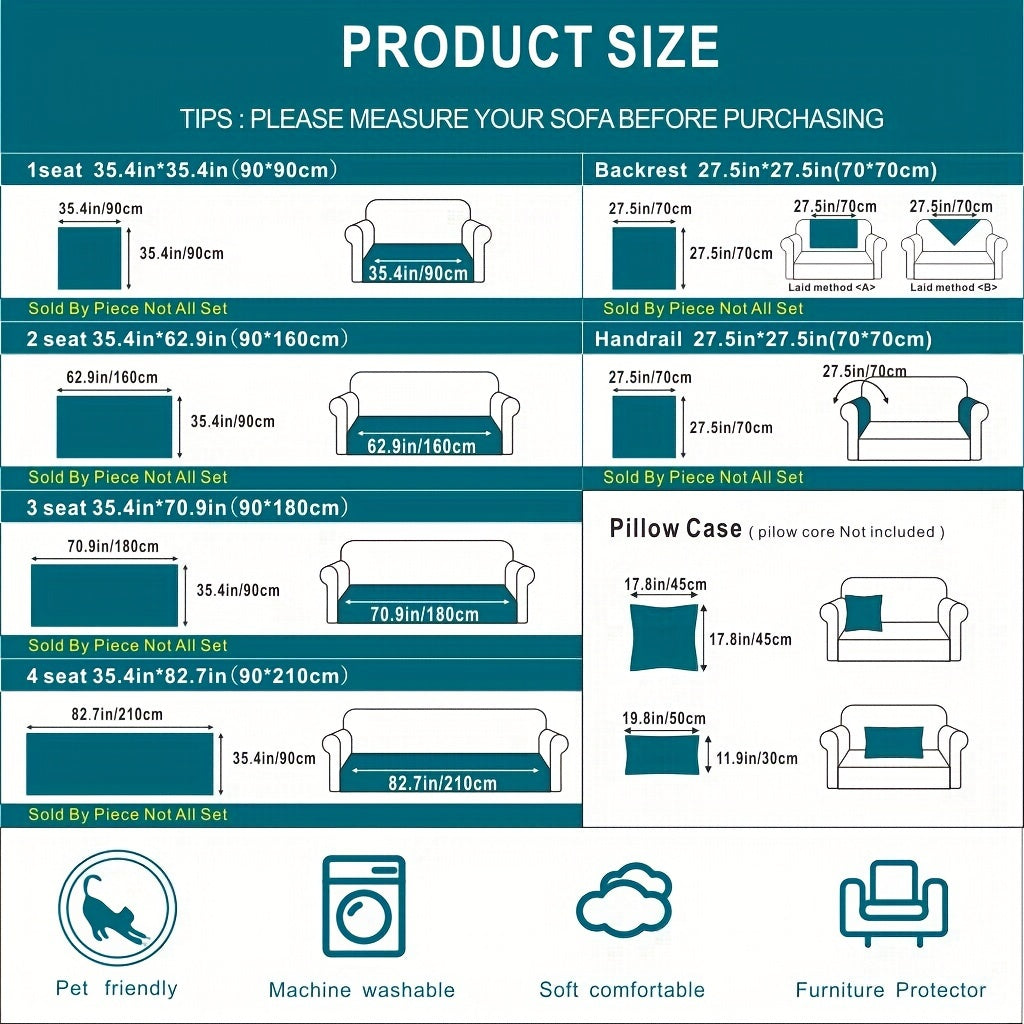 Beige Velvet Sofa Slipcover Pet-Friendly Machine Washable with Backrest and Armrest Protection