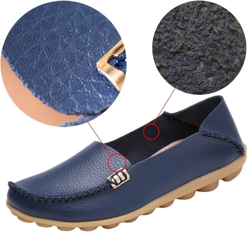 Women's Soft Leather Moccasin Shoes Lightweight Penny Loafers Solid Casual