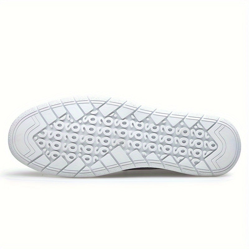 Men's White Slip-On Loafers with Brown Accents Non-Slip Sole and Elastic Laces for Casual Outdoor Wear