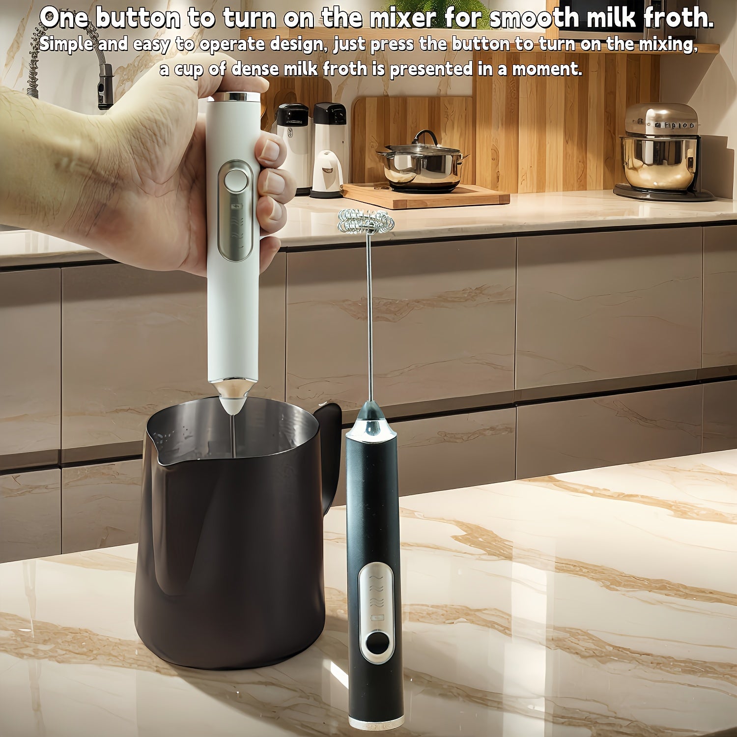 Мини-электрический ручной беспроводной USB-заряжаемый взбивалка для кофе