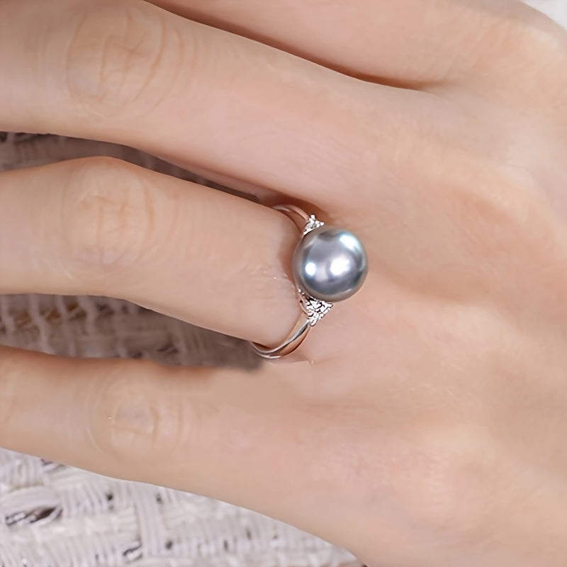 Zamonaviy 925 Sterling Silver Nikoh Uzuki, Sintetik Marvarid va Kubik Zirkoniya bilan - Har kuni kiyish yoki sovg'a sifatida ideal. Aprel tug'ilgan toshi, Geometrik dizayn, 1.8 grammda engil.