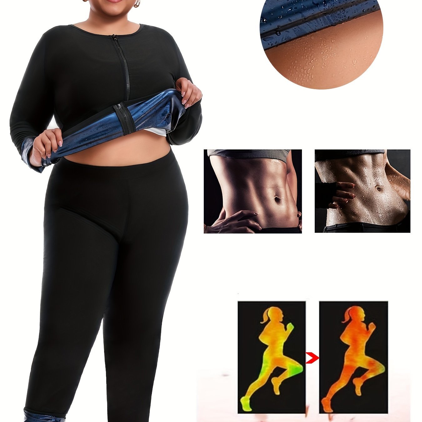 Women's Long Sleeve Yoga Suit for Body Shaping Sauna Suit Two Pieces