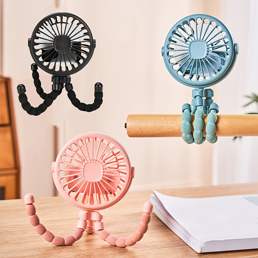 Portable 3-Speed USB Rechargeable Fan with Flexible Tripod for Stroller Desk Bike Camping