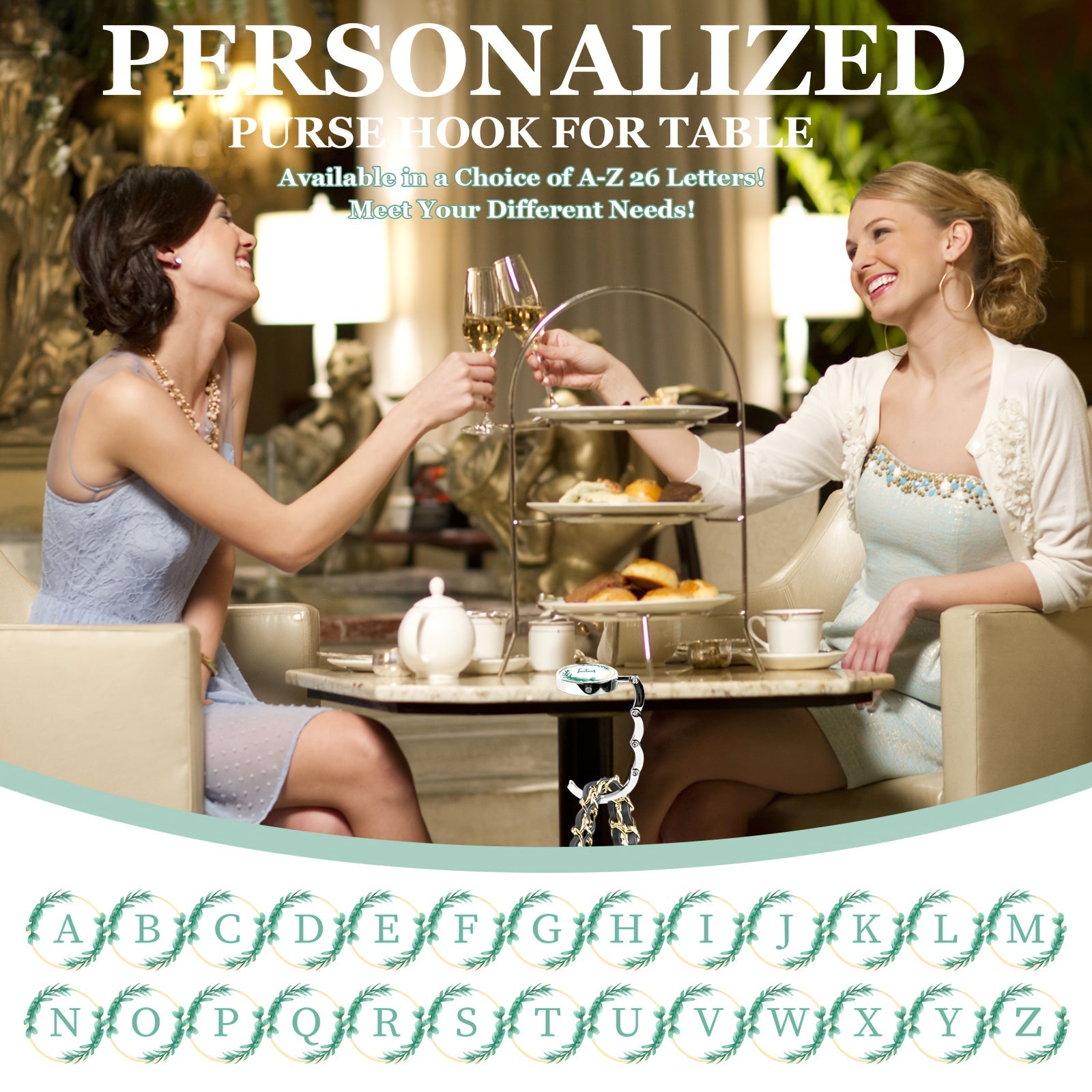 Набор из 3-х складных крючков для кошельков с цветочным дизайном букв, изготовленных из металла для подвешивания сумок на столах. Стильная подставка для сумок и органайзер для стола для женщин.