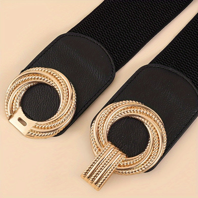 Женский широкий эластичный пояс с двойной спиральной пряжкой-кольцом для платьев и пальто