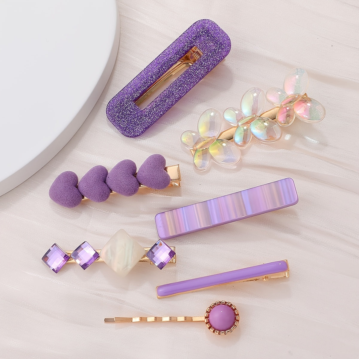 Multi-Color Love Design Butterfly Hair Clips Set of 7 for Girls